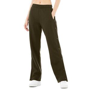 Alo Courtside Tearaway Snap Pants Wide Leg Track Pants Dark Olive size medium